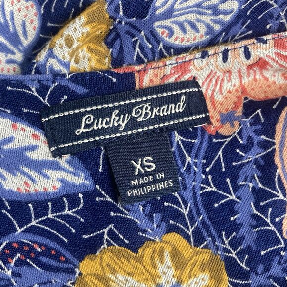 Whimsical Lucky Brand Maxi Dress Blue Festivals Boho Floral Slit Front XS - Picture 8 of 9